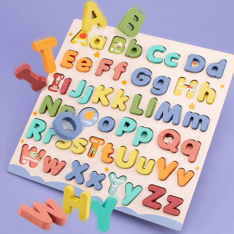 26 English letters.Capital and lowercase English letter jigsaw puzzle.Early education puzzle for intellectual development and cognitive learning.