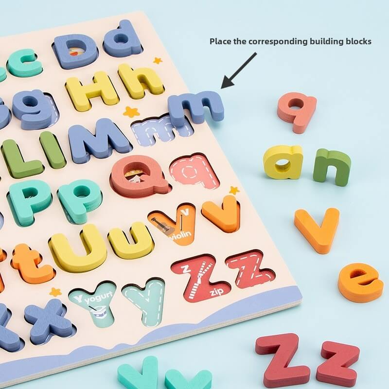 26 English letters.Capital and lowercase English letter jigsaw puzzle.Early education puzzle for intellectual development and cognitive learning.